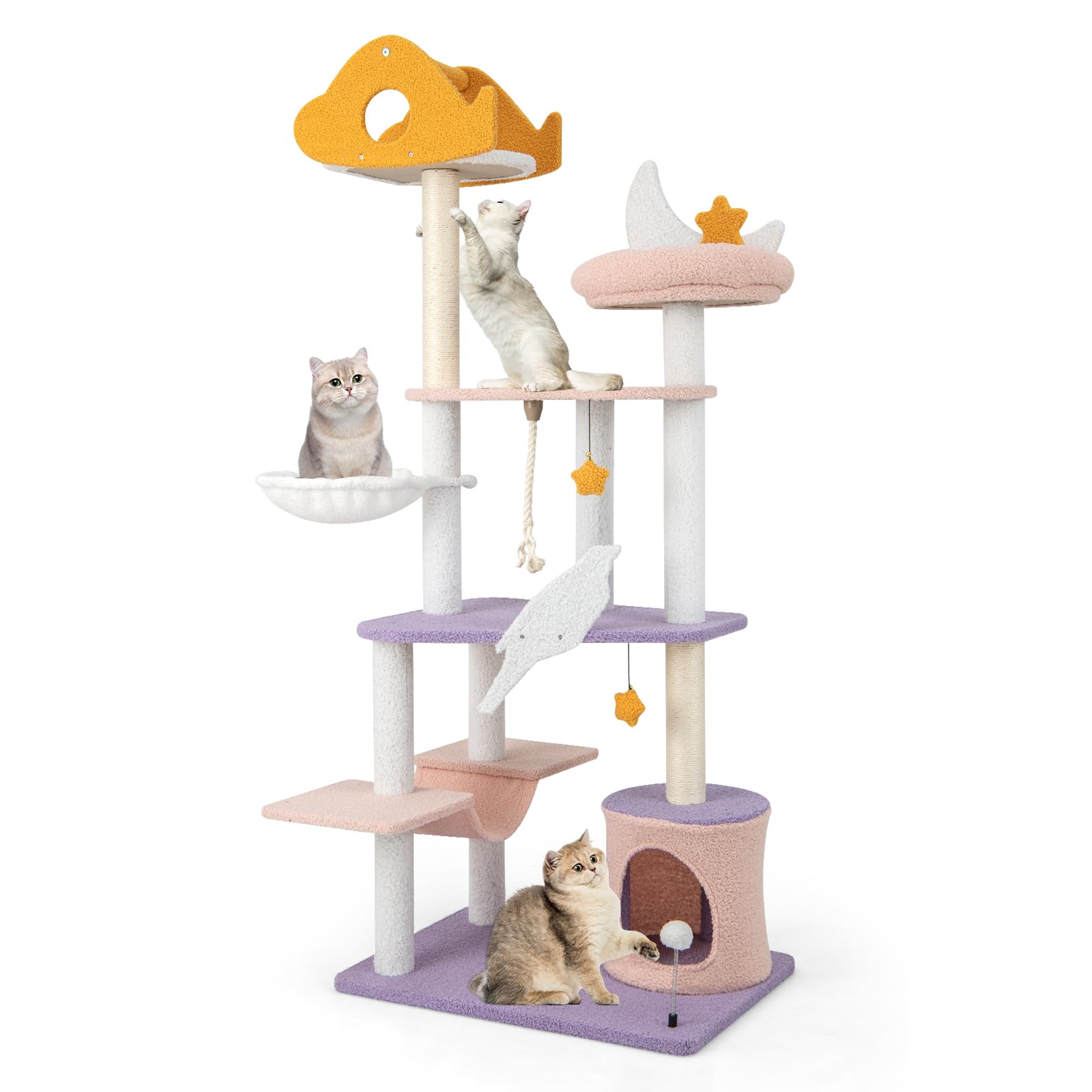 Arbre à chat haut Tangkula, Tour à chat moderne multi-niveaux de 168 cm avec condo pour chat, Poteaux à griffer en sisal